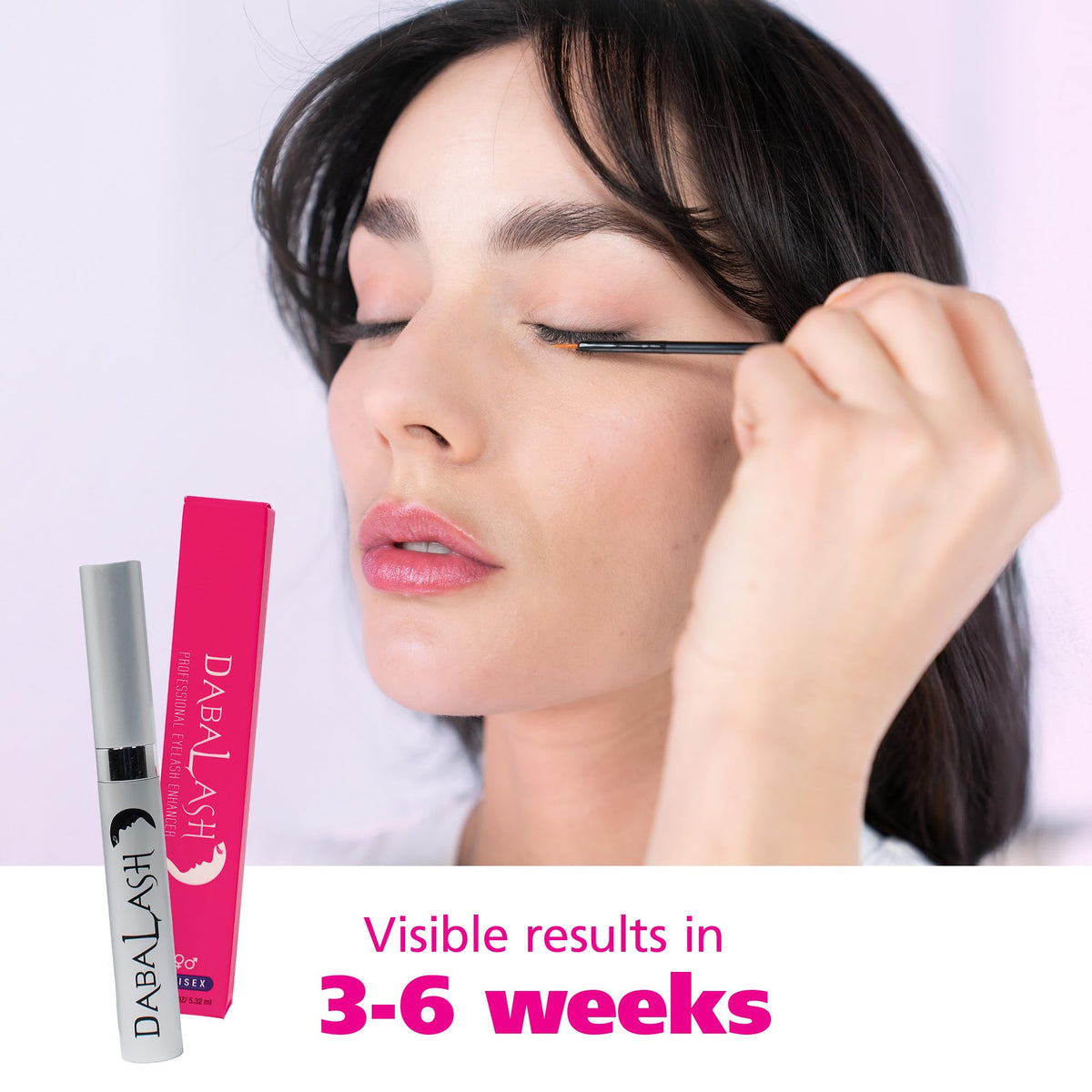 Dabalash brow application demonstration showing conditioned thicker brows