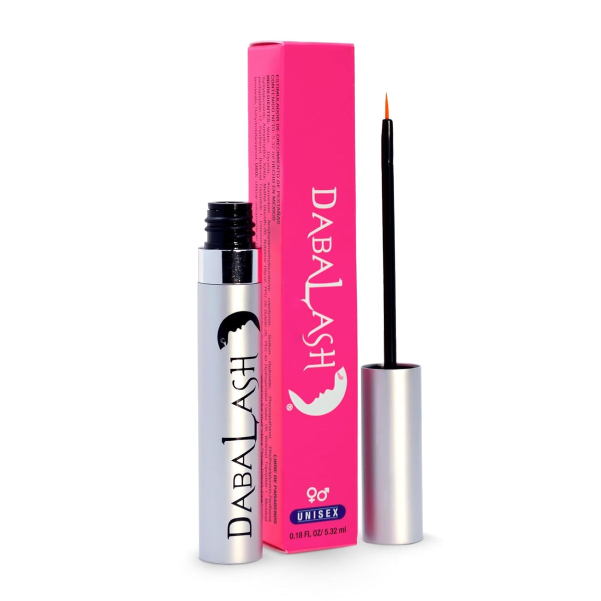 Dabalash tube front packaging showing product and benefit of fuller lashes