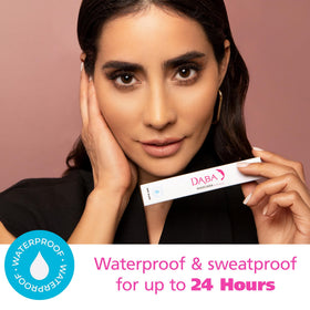Dabalash mascara swiped on lashes demonstrating water-resistant volume and lift
