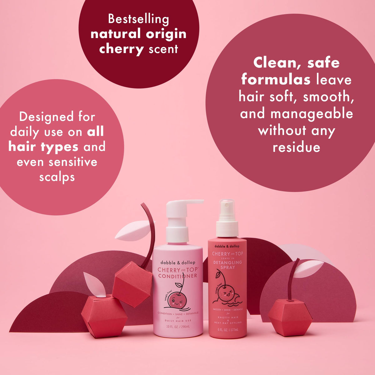 Dabble & Dollop conditioner pump close-up showing easy dispensing and gentle formula