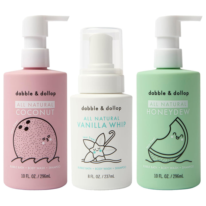 Dabble & Dollop front packaging showing three scented bottles, easy gifting