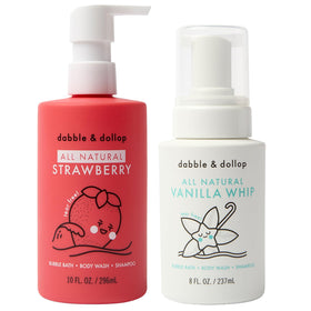 Dabble & Dollop front packaging showing strawberry vanilla duo and benefits