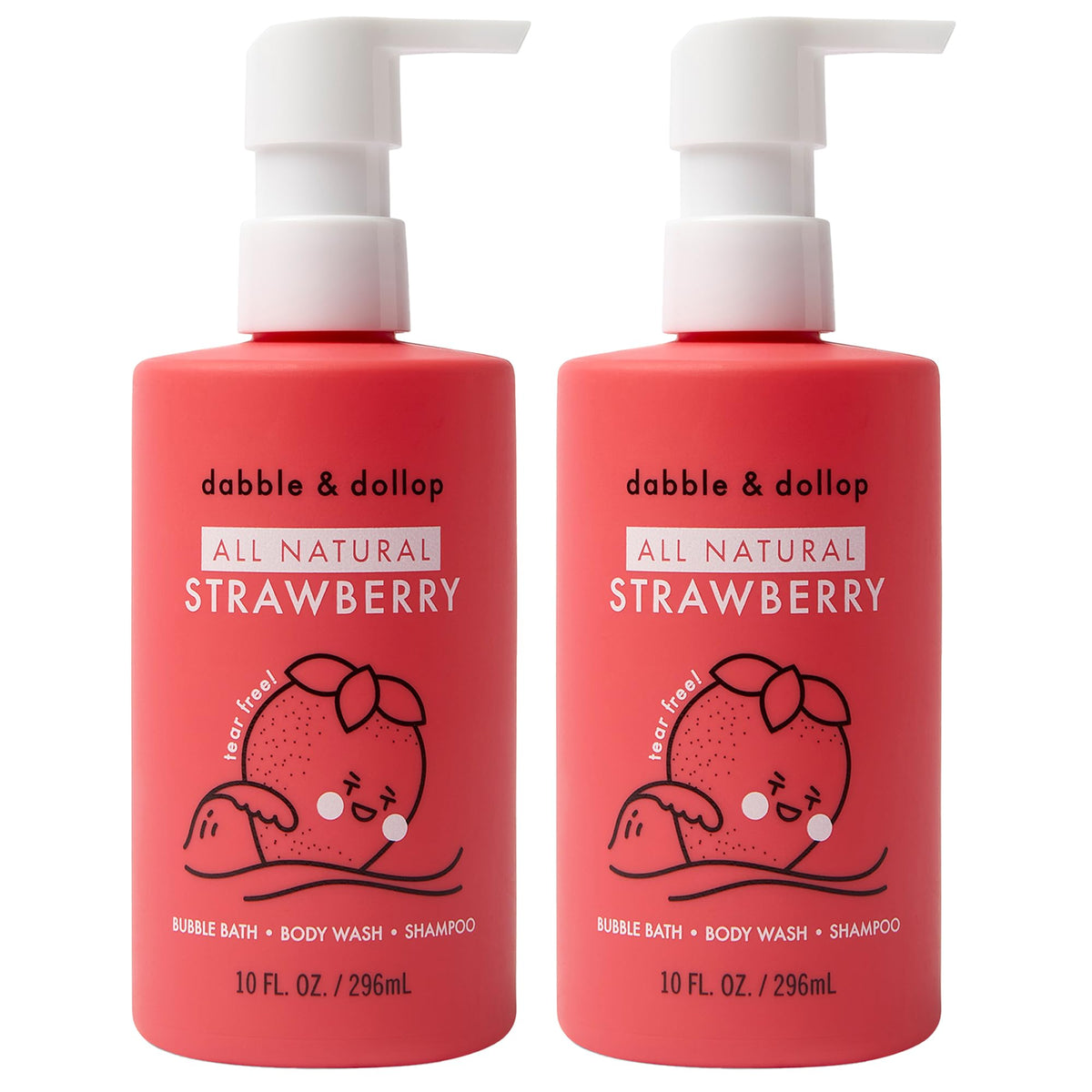 Dabble & Dollop front packaging showing bottle and strawberry scent benefit