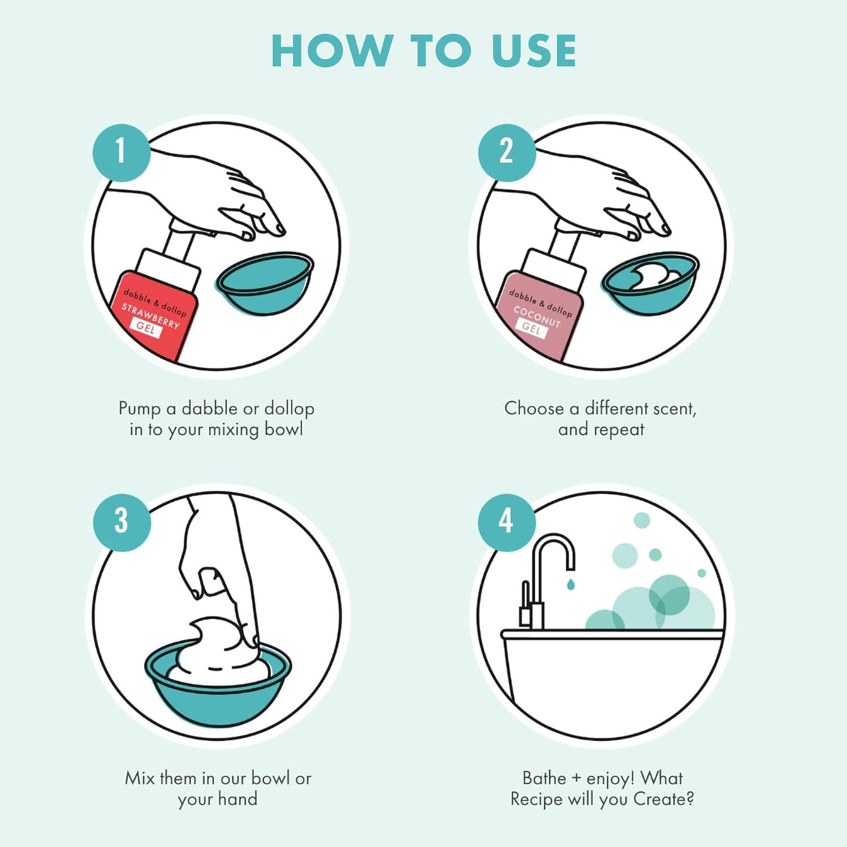 Dabble & Dollop ingredients list and icons showing clean, minimal formulation