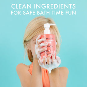 Dabble & Dollop pump and label detail highlighting gentle, tear-free formula