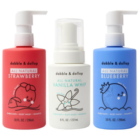 Dabble & Dollop front packaging showing three scents and gentle multi-use convenience