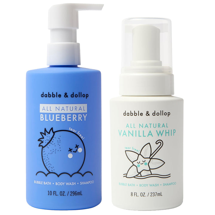 Dabble & Dollop front packaging showing gel and foam bottles for easy identification