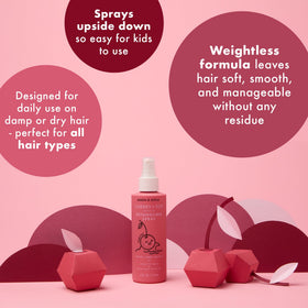 Dabble & Dollop spray nozzle detail illustrating 360-degree mist for low-mess, kid-friendly use