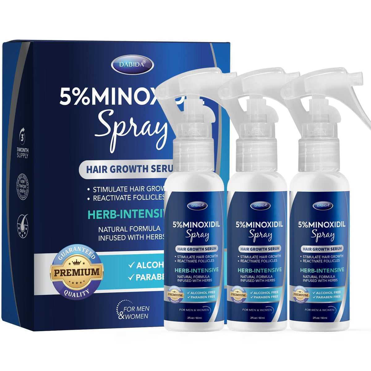 DABIDA front packaging showing three 2 fl oz bottles and benefits