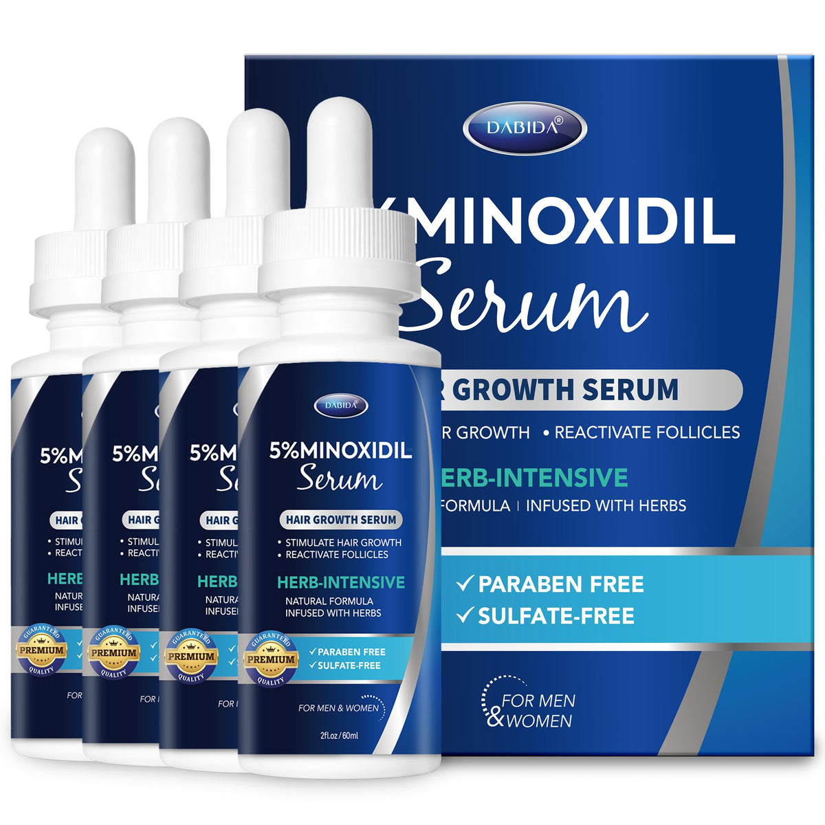 DABIDA front packaging showing four bottles and product benefits