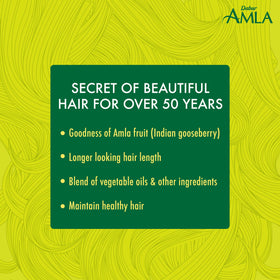 Dabur bottle beside fresh amla fruit implying natural ingredient benefits