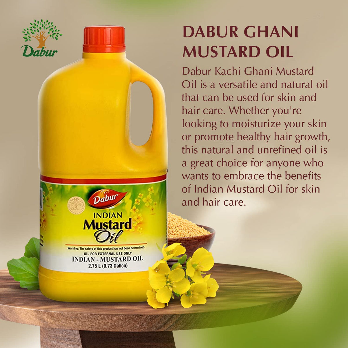 Dabur mustard oil texture on hand showing smooth spreadability benefit