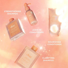DAE lineup of shampoo conditioner detox and leave-in highlighting complete routine