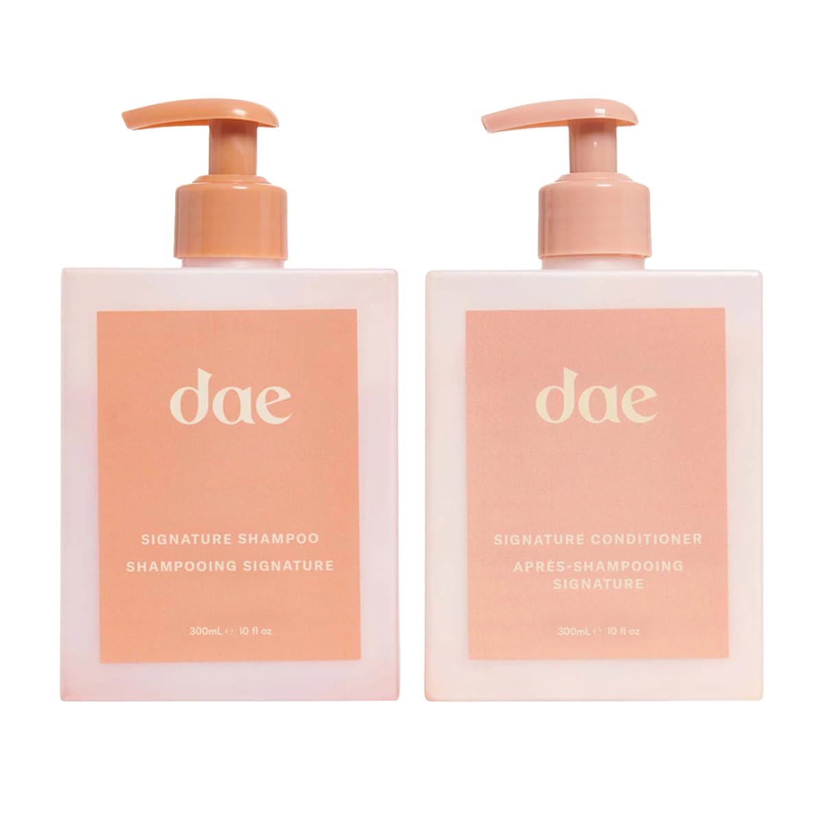 DAE front packaging showing paired shampoo and conditioner for daily care