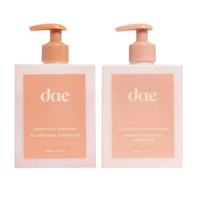 DAE front packaging showing paired shampoo and conditioner for daily care