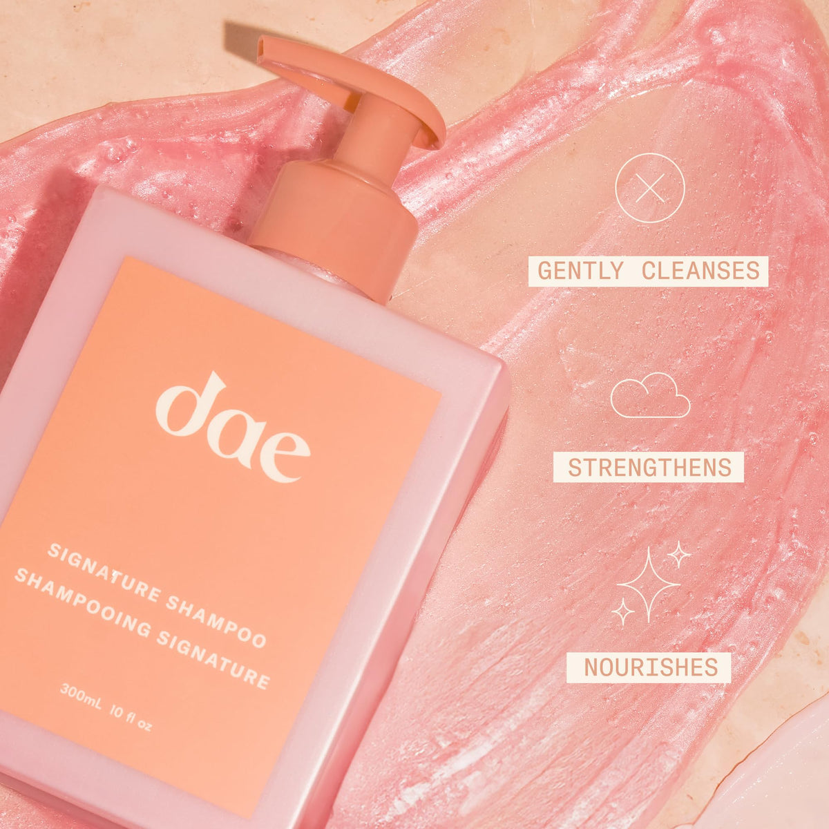 DAE shampoo texture in hand demonstrating rich lather and gentle cleanse