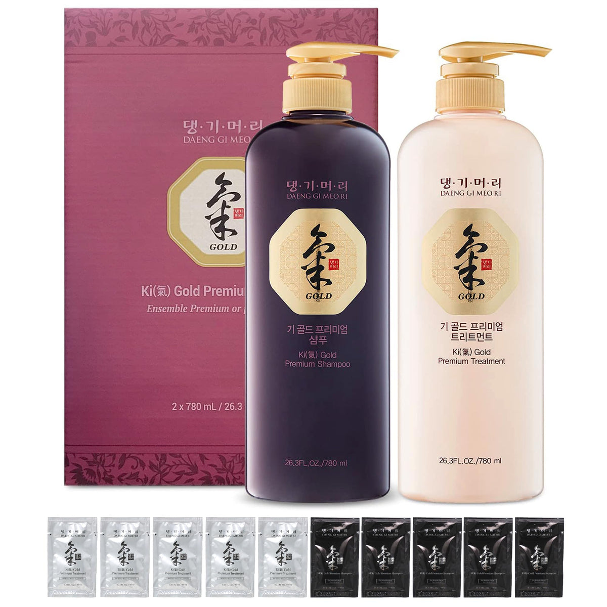 Daeng Gi Meo Ri set on bathroom shelf suggesting daily herbal hair care routine