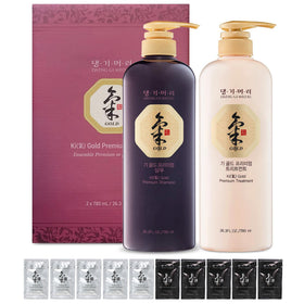 Daeng Gi Meo Ri set on bathroom shelf suggesting daily herbal hair care routine
