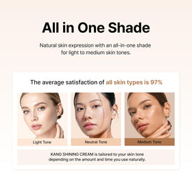 DAERA before and after half-face illustrating coverage improvement and glass skin effect