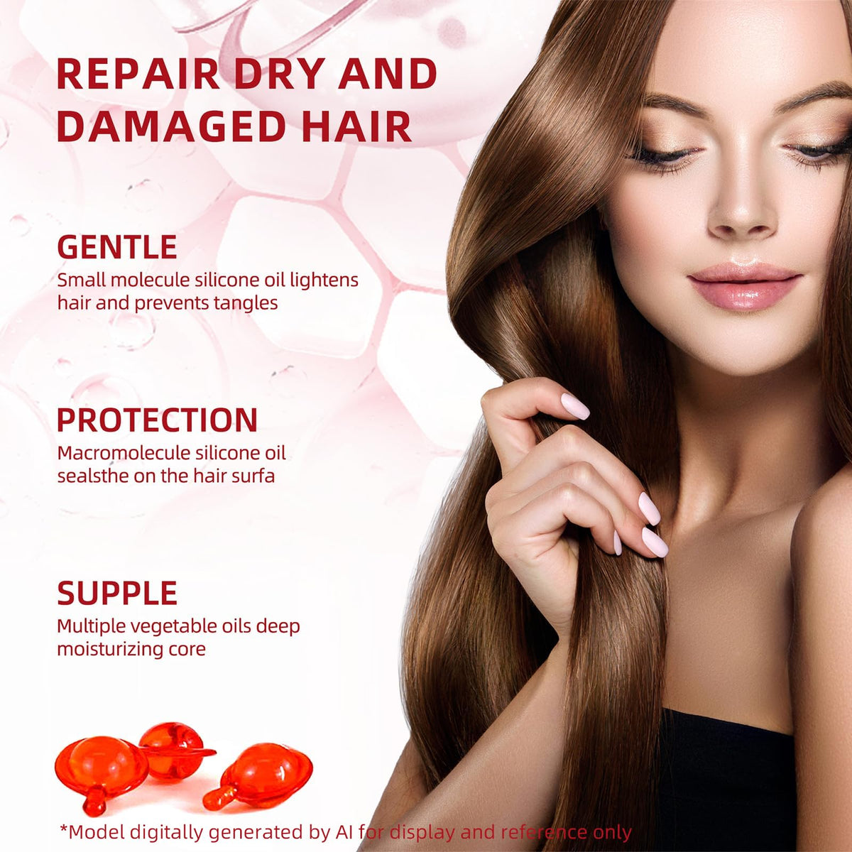 DaiLaiFu oil being applied to hair ends, demonstrates frizz control benefit