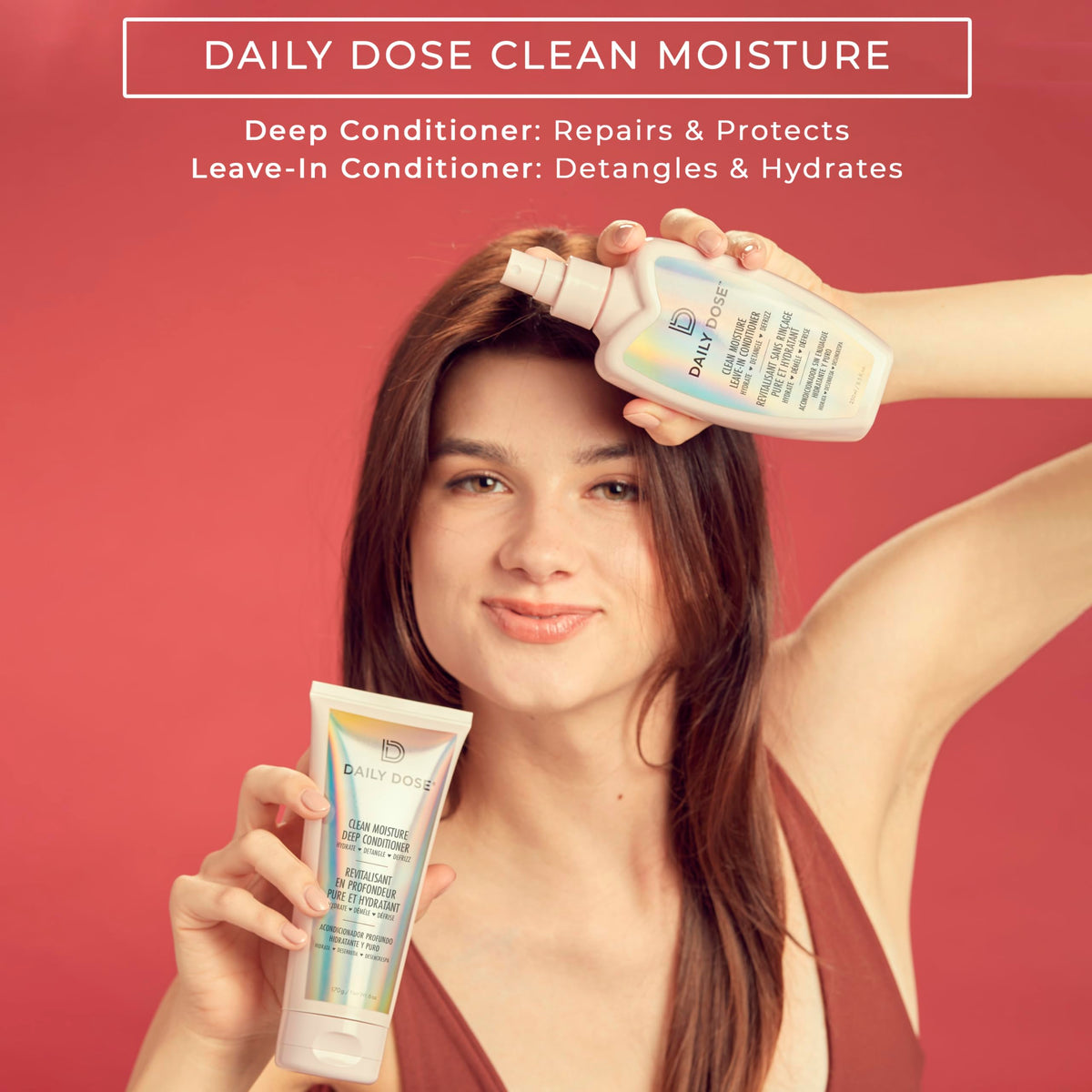 DAILY DOSE leave-in spray nozzle close-up demonstrating easy application benefit
