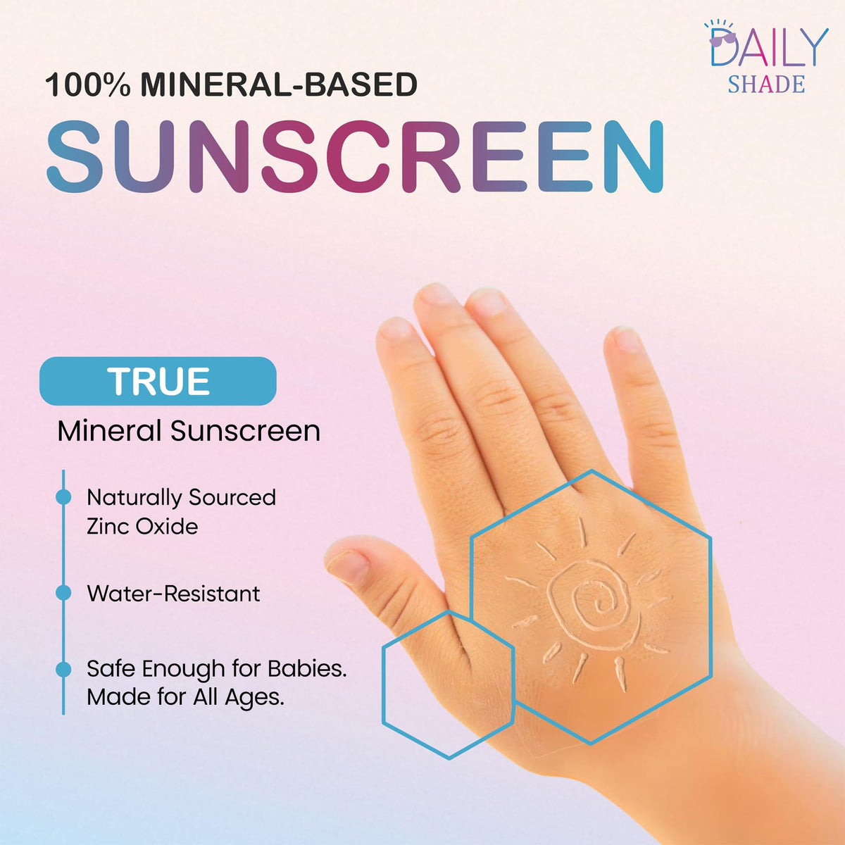 DAILY SHADE 90ml tube in hand showing travel-ready convenience