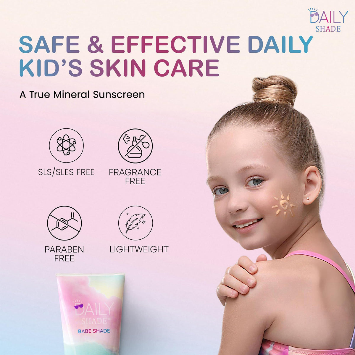 DAILY SHADE applying sunscreen on a child’s face for comfortable coverage
