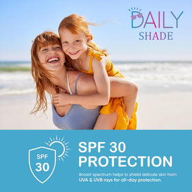 DAILY SHADE label close-up displaying reef-safe and clean ingredients