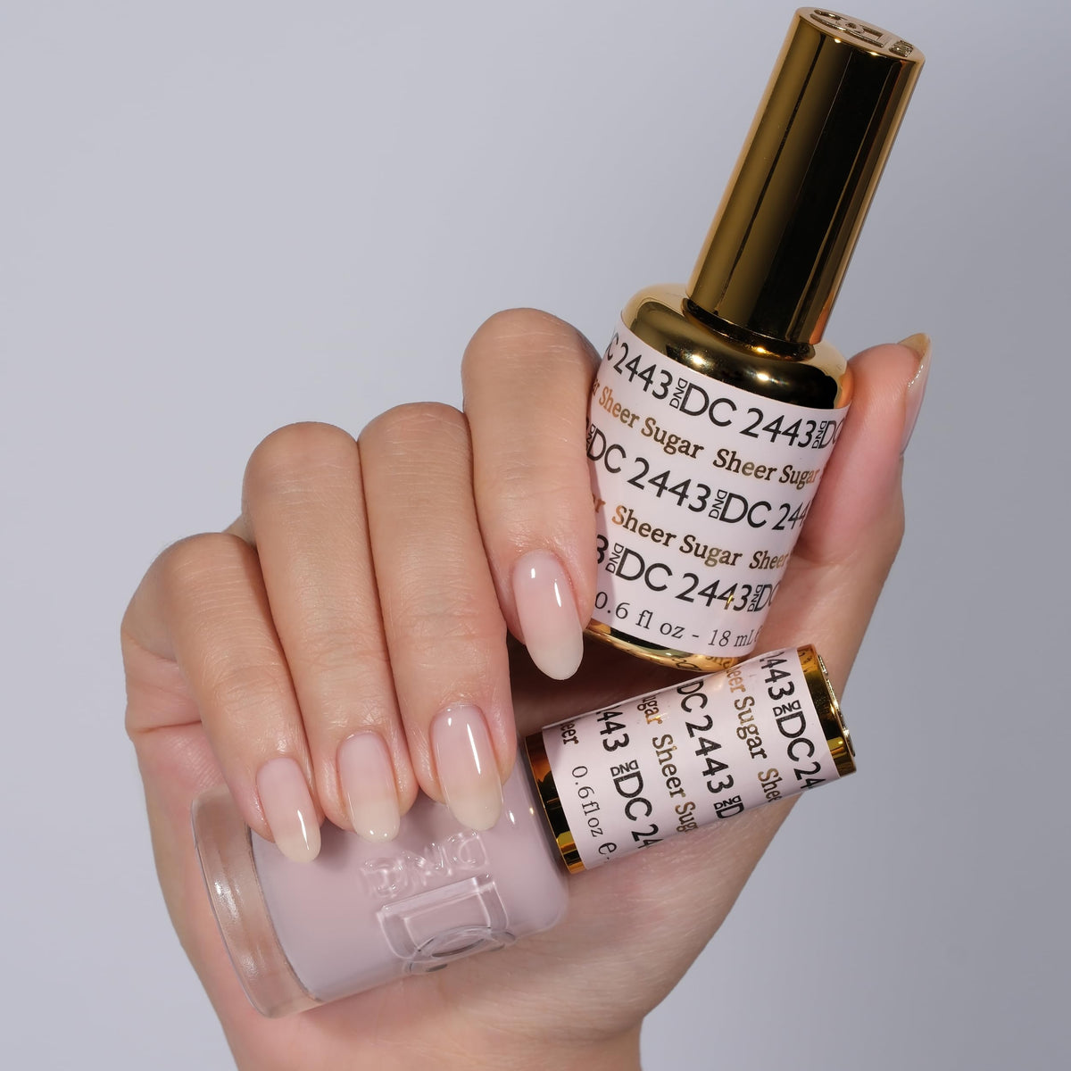 DAISY DND close-up of gel and lacquer labels highlighting shade match