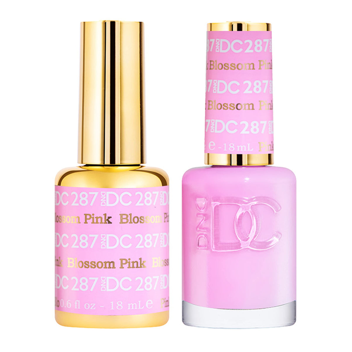 DAISY DND front packaging showing both 287 Blossom Pink bottles and benefits