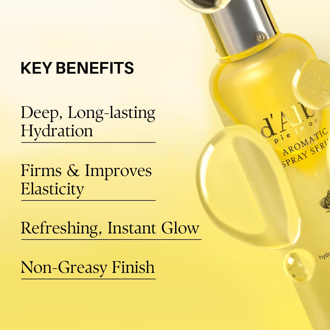 d'alba Piedmont mist in use on face providing instant refresh and glow