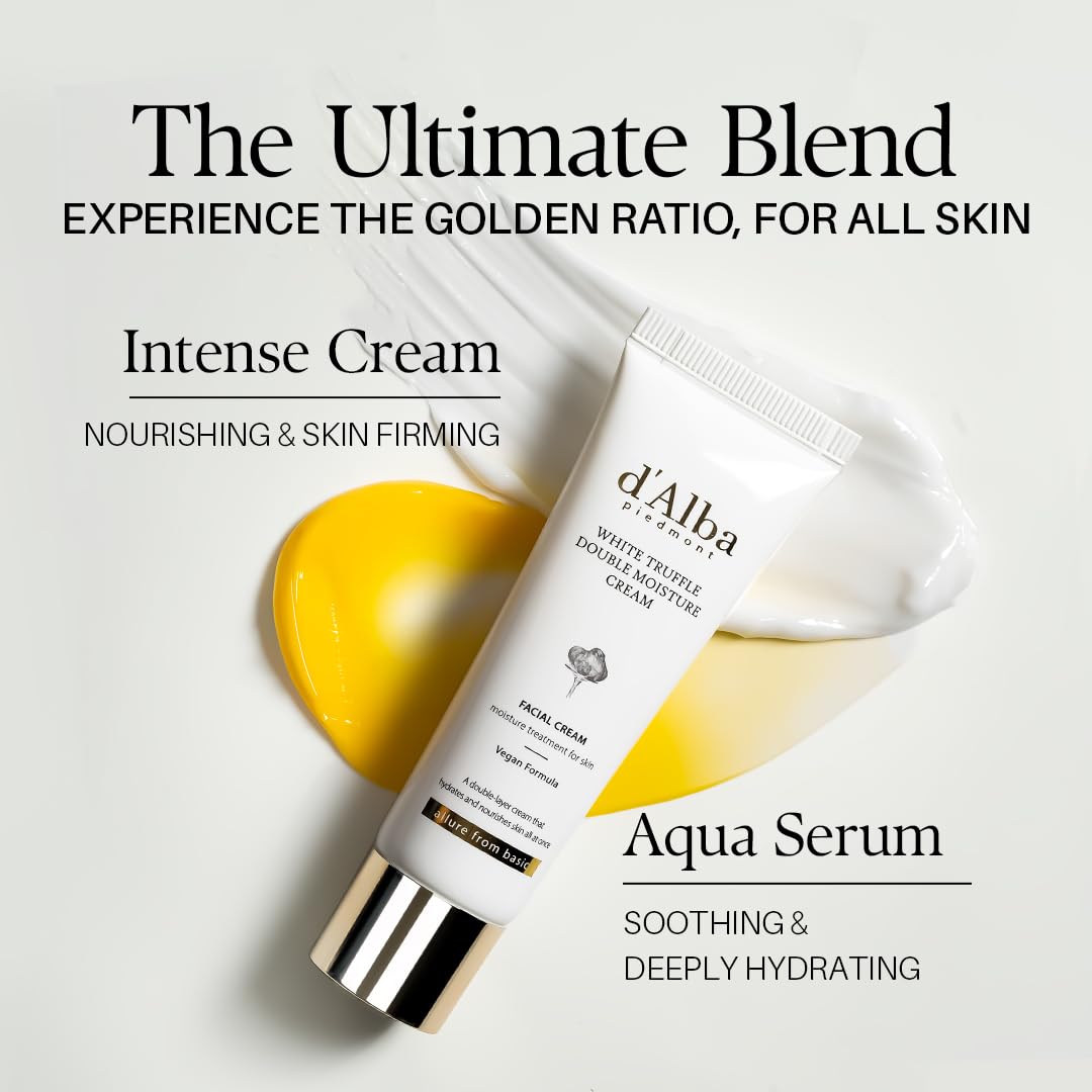 d'alba Piedmont serum and cream drop side-by-side demonstrating balanced dual formula