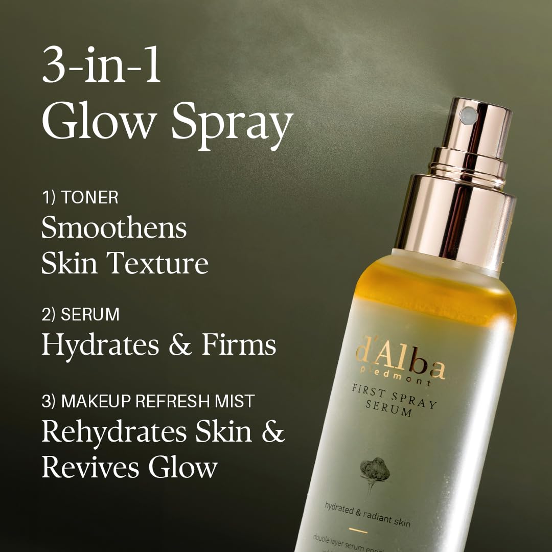 d'alba Piedmont bottle on vanity among makeup, integrating with routine