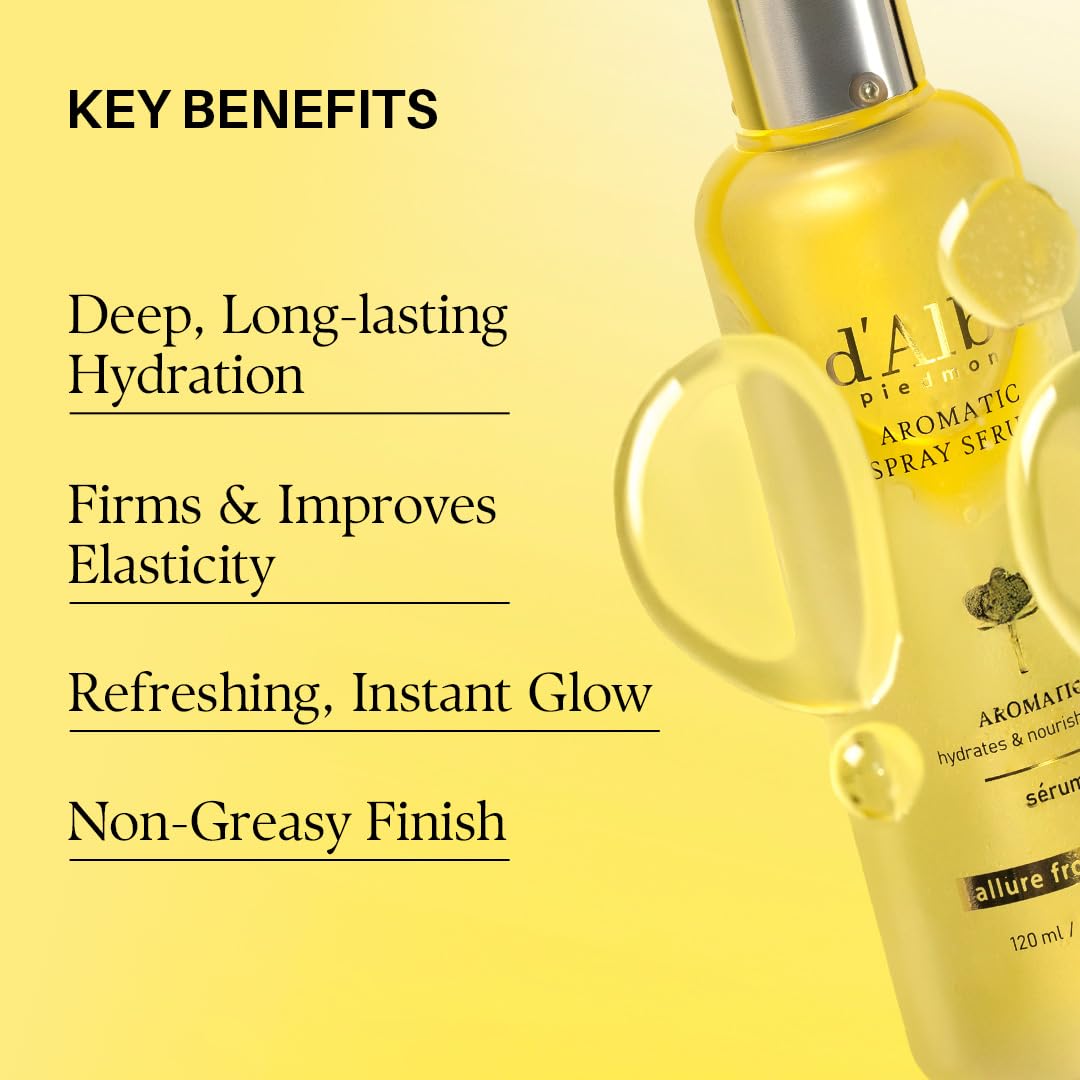 d'alba Piedmont Aromatic Spray Serum misting onto face for instant hydration