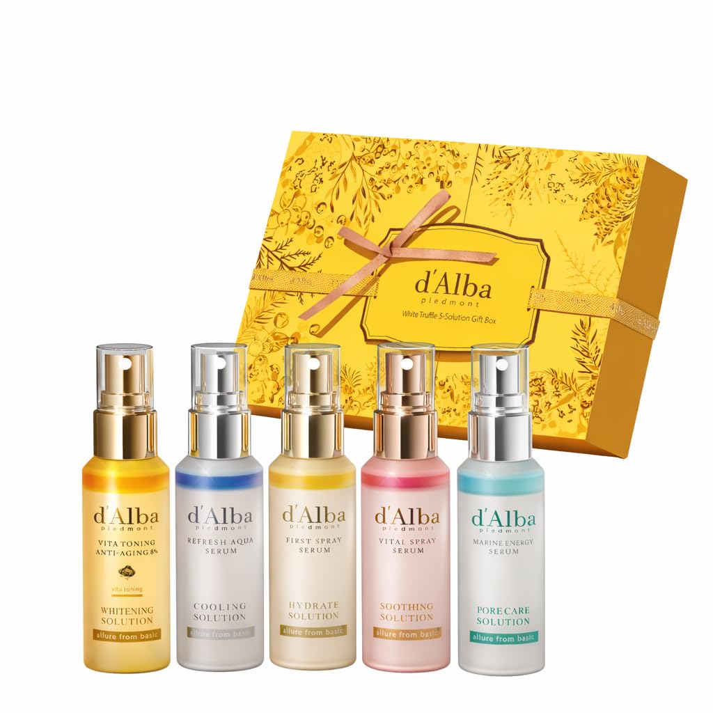 d'alba Piedmont front packaging of white truffle spray serum highlighting travel-friendly set