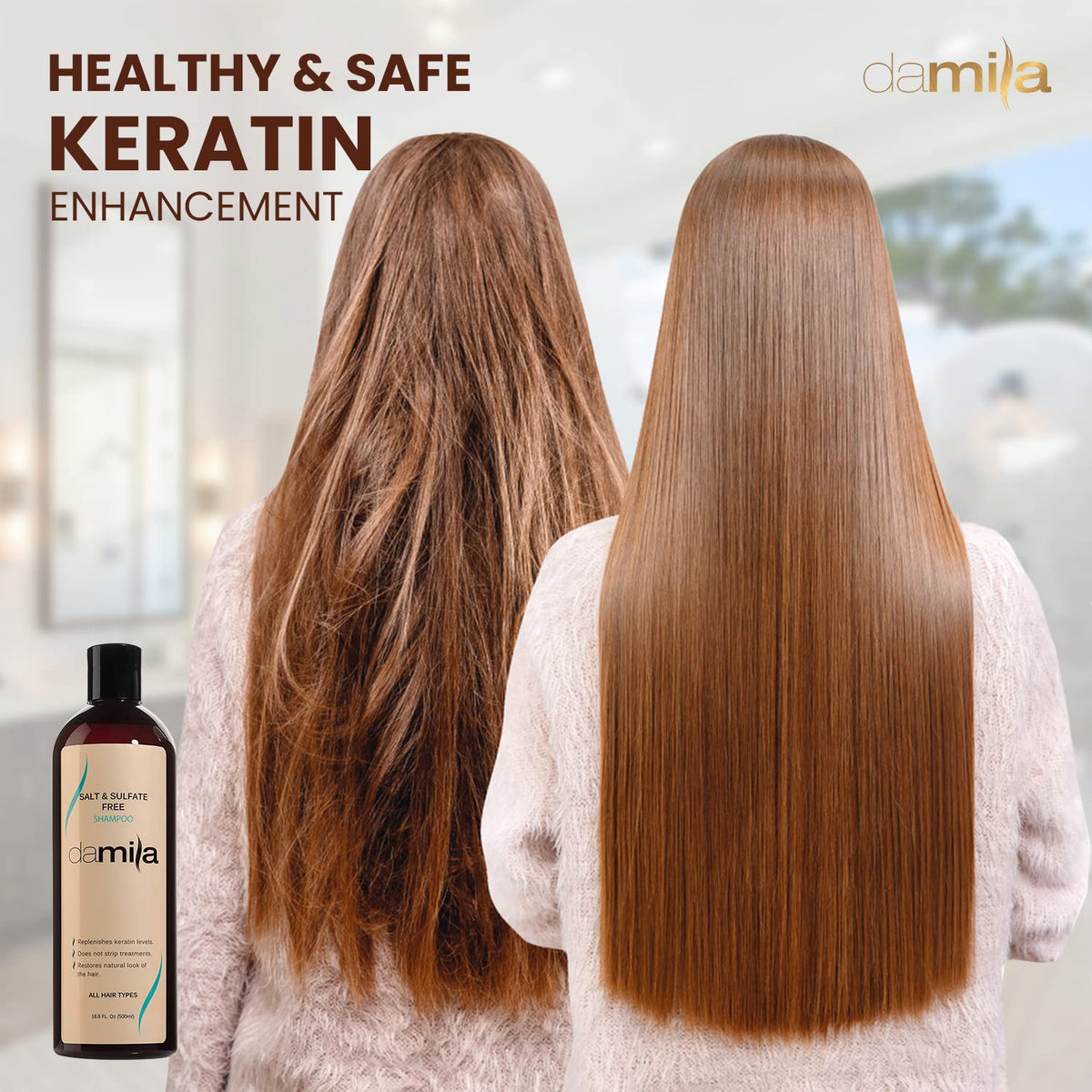 damila after-wash smooth hair illustrating reduced frizz benefit