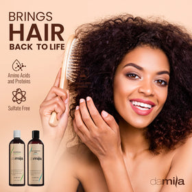 damila on curly hair after use showing defined curls and reduced frizz