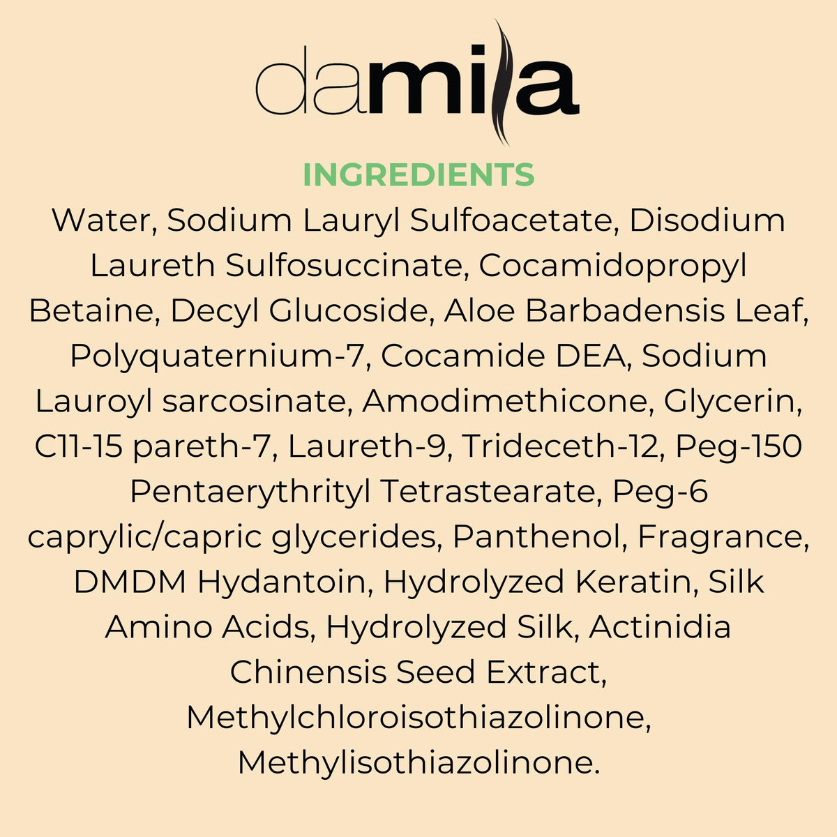 damila natural seed oils and keratin ingredients laid out to show nourishing benefits