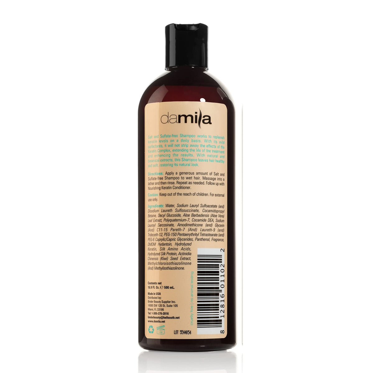damila label close-up highlighting sulfate-free ingredient list benefit