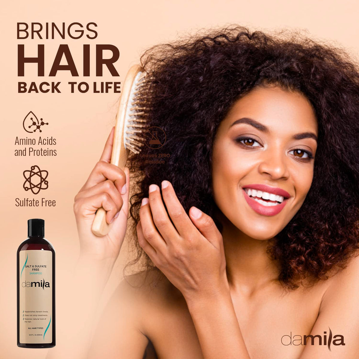 damila shampoo being applied in shower to demonstrate easy rinsing benefit