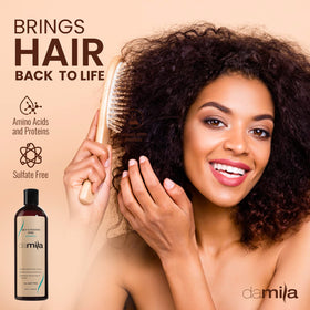damila shampoo being applied in shower to demonstrate easy rinsing benefit