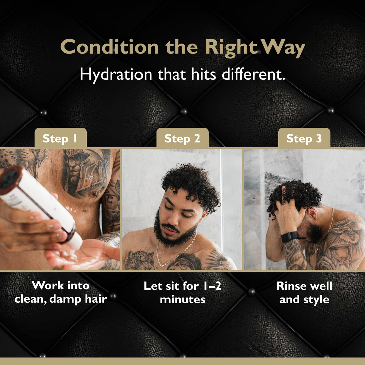 DandyMen conditioner being smoothed through hair demonstrating detangling benefit