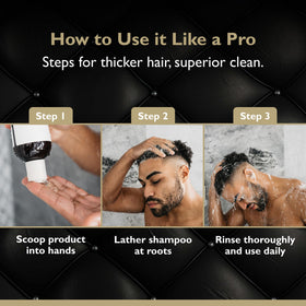 DandyMen in shower lifestyle image illustrating everyday use and thicker appearance benefit