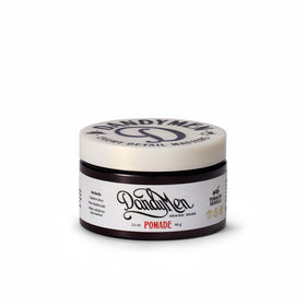 DandyMen pomade front jar view highlighting strong hold and shine