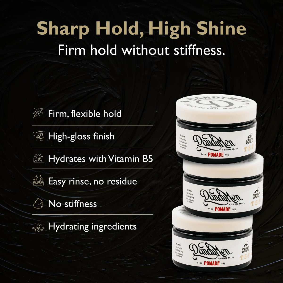 DandyMen pomade open jar showing smooth texture and easy application