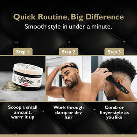 DandyMen pomade beside a ruler showing 3.4 oz portable size
