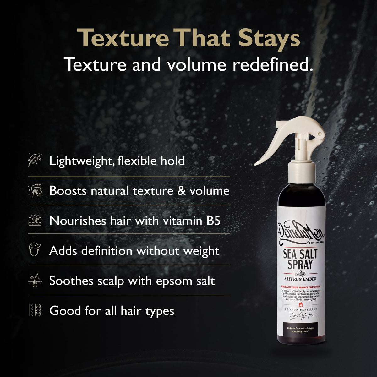 DandyMen spray producing fine mist for even, lightweight application
