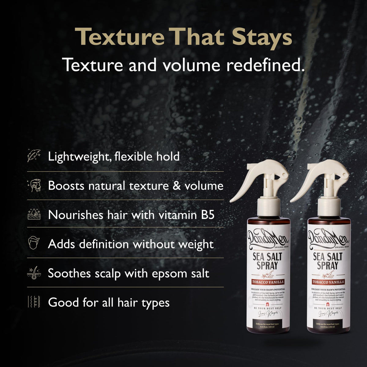 DandyMen spray mist closeup delivering fine dispersion for even coverage