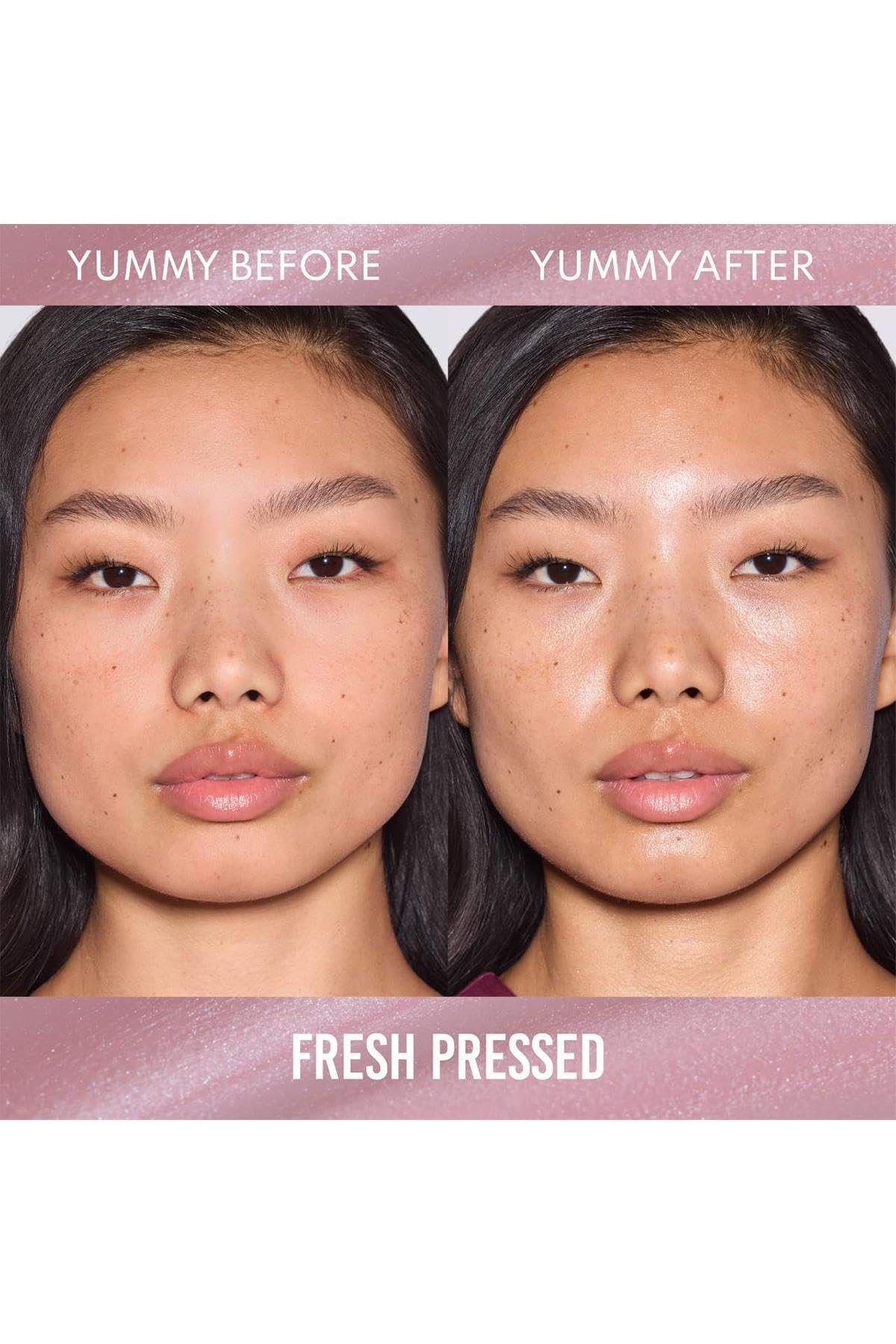 Danessa Myricks serum swatched on cheek showing soft pink glow and skin-smoothing effect