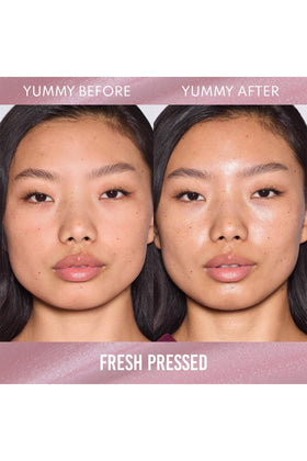 Danessa Myricks serum swatched on cheek showing soft pink glow and skin-smoothing effect